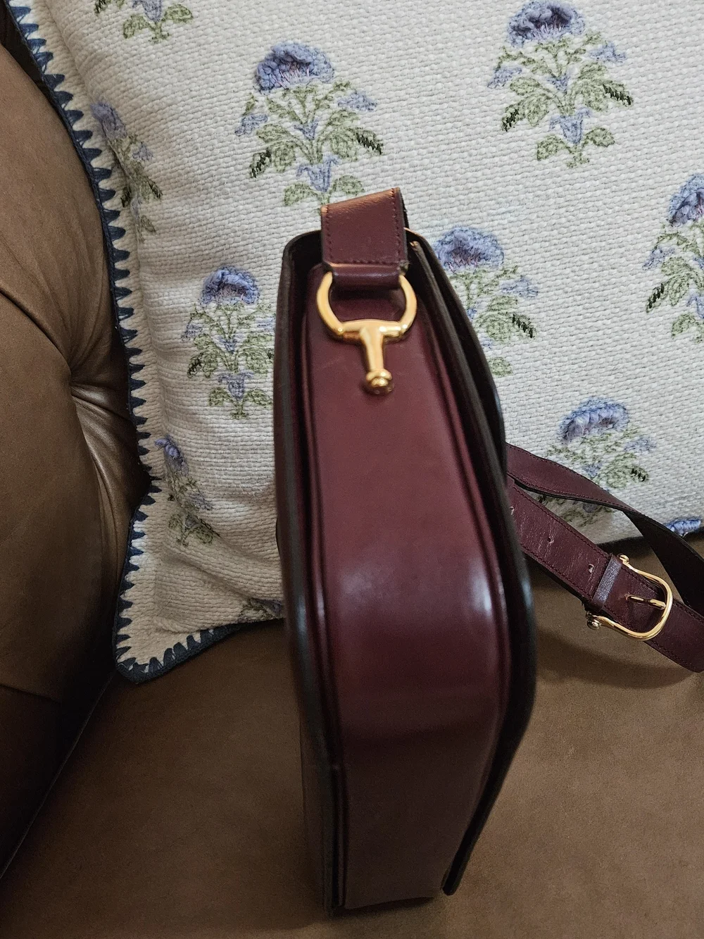 Celine Triomphe Lock Front Flap Shoulder Bag in Burgundy Leather